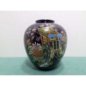 Japanese Kutani-ware Cobalt Blue Vase Hand Painted Porcelain Made in Japan